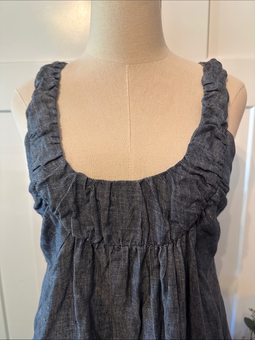 Anthropologie Staci Woo Souvenir Ed. Blue Chambray linen 3 midi pockets Sundress - Picture 3 of 11